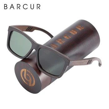 BARCUR Unikalaus Dizaino Juodos spalvos Bambuko Akiniai nuo saulės Medienos Mados Vyras Saulės akiniai Lady UV400 Poliarizuota Sporto Akiniai