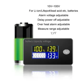 Baterijos Talpos Indikatorius 12V 24V 36V 48V 60V 72V 10-100V Li-ion Lifepo4 Švino rūgšties Bateriją Ekranas su temperatūros ekranas