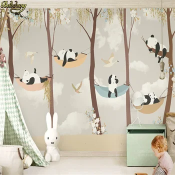 Beibehang Užsakymą 3d tapetai, freskos vaikų kambarys ranka-dažytos mielas mieguistas panda gluosnio medžio gėlės, TV foną, sienos popieriaus