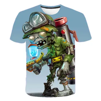 Berniukų drabužiai 4-14 metų Augalai Vs Zombies t-shirt Animacinių filmų marškinėliai Atsitiktinis berniukų marškiniai 3D Atspausdintas Poliesteris merginos juokinga t shirts