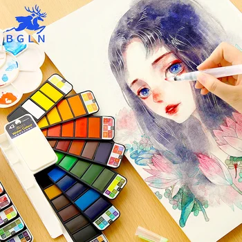 BGLN Nešiojamieji Kietieji Akvarelės Dažų Rinkinys Su Teptuku, Ryškių Spalvų Akvarelė Pigmento Nustatyti Studentų Meno Reikmenys