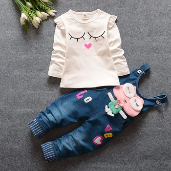 BibiCola mergaičių drabužių rinkinius, pavasarį, rudenį medvilnės 3PCS kailis+ marškinėliai + Kelnės vaikams Mielas Kostiumas baby girl žiedų komplektai