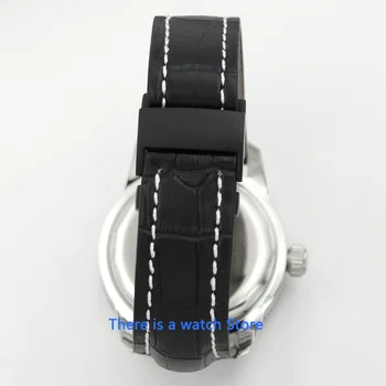 Bliger 46mm black dial miyota mechaninė automatinė mens watch safyro stiklas Šviesos Vandeniui Odos Dirželis Laikrodis Vyrams