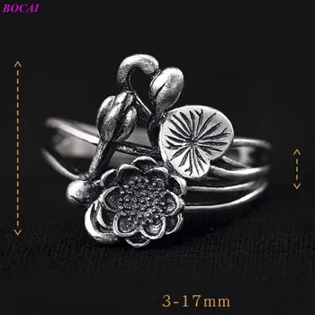 BOCAI S925 sterling silver art RETRO žiedas 2020 naujas mados moterų Tailando sidabro lotus asmenybės klasikinis temperamentopening žiedas