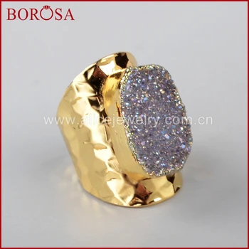 BOROSA 5 VNT Mados ir Populiarus Aukso Spalvos Natūralių Kristalų Titano AB Druzy Juosta Vestuvinį Žiedą, Moterims, Papuošalai G0904