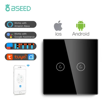 BSEED Wifi 2Gang Smart Switch lengvo Prisilietimo Jutiklis Jungiklis Wireless Wifi Sienos Jungiklis, Balta Juoda Aukso Paramos Tuya 