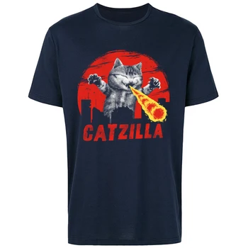Catzilla Tees Funny Cat Monstras Spausdinti Top Marškinėliai Vyrų T-shirt Naujovė Dizaineris Vasarą, O Kaklo Drabužius Slim Fit Gyvūnų Animacinių filmų Marškinėliai