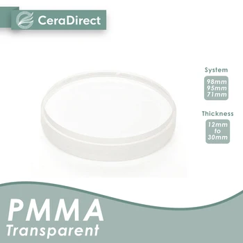 Ceradirect PMMA, Skaidrus Blokuoti WIELAND(98MM)-12mm-30mm (5Pieces)--už dantų lab CAD/CAM