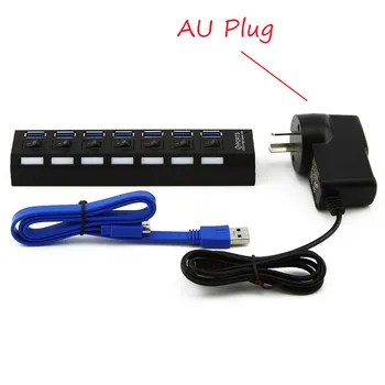 CHYI USB 3.0 Hub Su ES/AU/JAV/jungtinė karalystė, Išorinis Maitinimo Adapteris 5Gbps 7 Port USB Hub 3.0 Splitter Su ON/OFF Jungikliu, PC Priedai