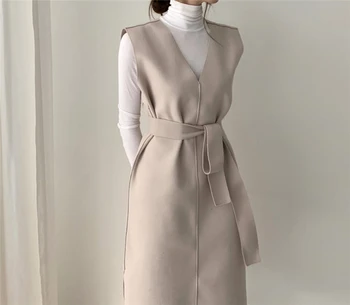 Colorfaith Naujas 2021 Žiemos Pavasario Moterų Suknelės, Varčias Kietas Splitas Tiesiai Mezgimo Šiltas Megztinis Elegantiškas Biuras Ponios DR7199