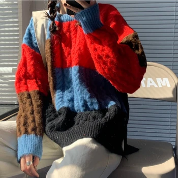Colorfaith Naujų 2020 m. Rudens Žiemos moteriški Megztiniai Puloveriai Šiltas korėjos Madingi Negabaritinių Derliaus Laukinių Lady Džemperiai SW858