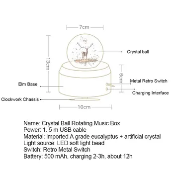 Crystal Ball Mediniai Šviesos Music Box Music Box projektorius Pasukimo Novatoriškų Gimtadienio Dovana Ranka Skriejikas Music Box Mechanizmas Dovana
