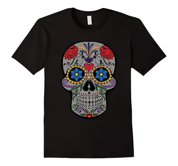 Cukraus Kaukolės T-Shirt Helovinas Meksikos Muertos vyriški trumpomis Rankovėmis T-shirt
