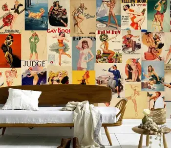 Custom sienų tapetai, 3D nostalgišką retro Europos ir Amerikos seksualus grožio plakatas baras KTV fono sienos dekoratyvinis dažymas
