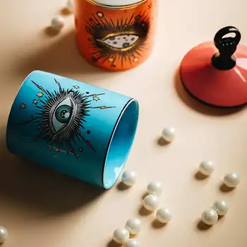 Darbalaukio Šiukšlių Laikymo Indelį su Dangteliu Žvaigždėtą Big Eye Brush Pen Saugojimo Turėtojas Makiažas Medvilnės Tamponu talpinimo Keramikos Amatų Dekoras