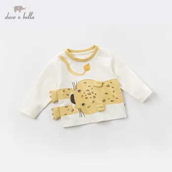 DBJ13523-1 dave bella kūdikių berniukų spausdinti tees puloveris vaikus ilgomis rankovėmis marškinėliai kūdikiams, vaikiška pavasario viršūnių vaikai tees