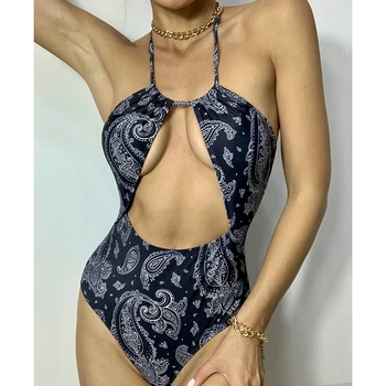 Derliaus atogrąžų atostogų spausdinti vientisi maudymosi kostiumėlį moterų Plius dydis maudymosi kostiumėliai moterims Apynasrio kaklo maudymosi kostiumėlį, 1 vnt Monokini paplūdimio drabužiai