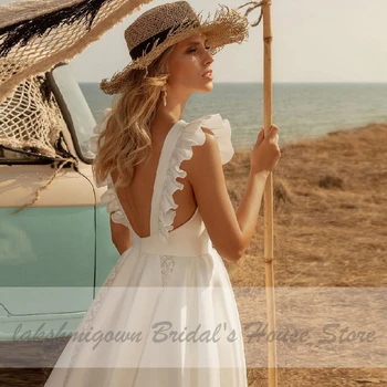 Derliaus Satino Vestuvių Suknelė Arbata Ilgis Vasaros Paplūdimio Stiliaus Skraiste de Mariee 