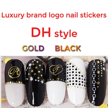 DH stilius, 10 vnt. pakuotėje aukso prabangos prekės ženklo logotipą nagų lipdukai dizaineris nagų lipdukai nagų papuošimai juoda nagų priedai