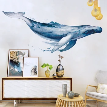 Didelis Banginis Gyvūnų Siena Lipdukas PVC 3D Meno, lipdukas, Decal, Vaikų Kambarys, vaikų Darželio Sienų Apdailai Namų Dekoro 155X64cm