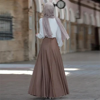 Didelis Sūpynės Ilgas Sijonas Moterims Dubajaus Musulmonų Elegantiškas Aukšto Juosmens Mygtuką A linijos Sijonai Laides Arabų Kietas Islamo Drabužiai Plius Dydis