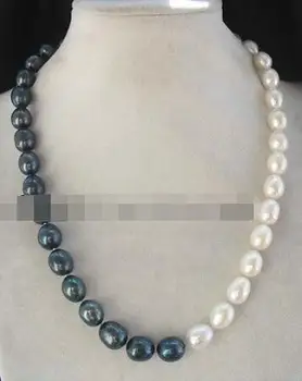 Didmeninė gėlavandenių perlų balta juoda kiaušinių 9-10mm karoliai 19