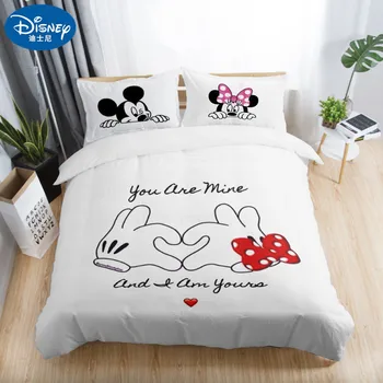 Disney 3pcs Juoda Balta Patalynės Komplektas Mickey mouse Antklode Padengti Namų tekstilės Pora vestuvių Antklodė Nustatyti Suaugusiųjų Dvigubai Patalynės Lakštai