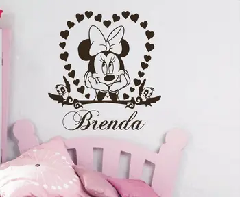 Disney Puikus Minnie Mouse Meilės Širdis Pasirinktinį Pavadinimą Sienų Lipduko Vaikų Mergaičių Kambario, Miegamojo, Vaikų Darželio Aksesuarai, Namų Dekoro