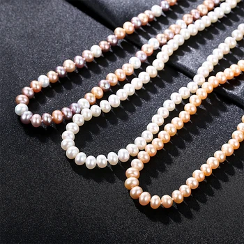 DOTEFFIL Baltos spalvos Natūralių Gėlavandenių Perlų Vėrinį Moterims, 8-9MM Karoliai Granulių 45cm Ilgio 925 Silver Pearl-sąsagos Perlų Papuošalai