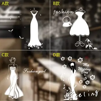 Drabužiai, moteriški sijonai parduotuvės vitrina dekoro lipduko Vestuvių suknelė parduotuvės lango lipdukas siena lipdukas