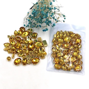 Drabužių priedai mišrios formos Aukso geltonumo spalvos stiklo kristalų siuvimo strazdų su aukso bazę suknelė/drabužių/batų