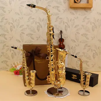 Dragonpad Mini Saksofonas Modelį Muzikos Instrumentas, Vario Sagė Miniatiūrų Stalo Dekoro Ekranas Ornamentu, su dėžute + Laikiklis