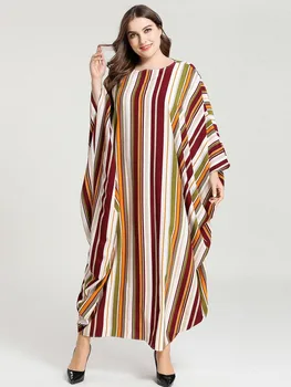 Dryžuotas spausdinti batwing rankovėmis suknelė ilgomis rankovėmis abaja plius dydis kaftan ramadanas skraiste afrikos dashiki maroko suknelė VKDR2087