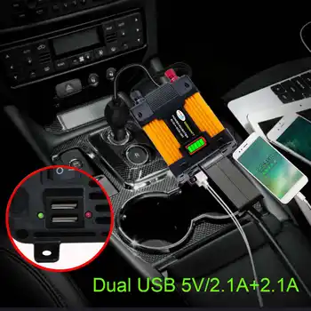 Dual USB 6000W DC 12V 110/220V AC Saulės Car Power Inverter Įkroviklis Adapteris Keitiklis 12V Į 110/220V Sine Bangų Keitiklis