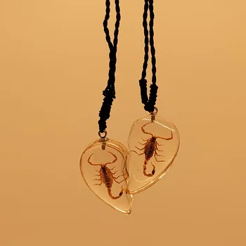 Dvigubo Aukso Skorpionas Širdies Karoliai moterims, vyrams, poroms valentino dienos dovana tikras Skorpionas vabzdžių, dervų karoliai naujų papuošalų