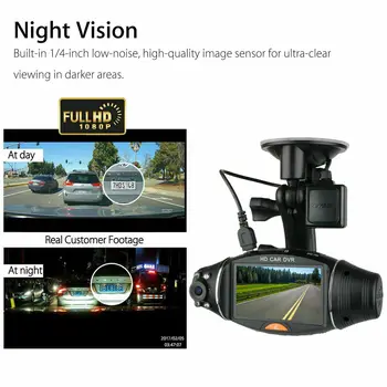 Dvigubo Objektyvo LCD Car DVR Kamera Full HD 1080P Naktinio Matymo GPS Brūkšnys Cam Vaizdo įrašymo G-sensorius
