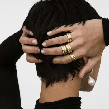 Dvigubo sluoksnio surištas platus krovimas žiedas, nerūdijančio plieno, moterų minimalistinio punk skanėstas žiedas mados 2020 m.