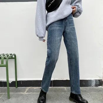 Džinsai Moterims Retro Prarasti Tiesios Kelnės korėjos Stiliaus Laisvalaikio Prašmatnus Moterų Paprastas Kietas Streetwear Visas rungtynes, Harajuku Ins Naujas