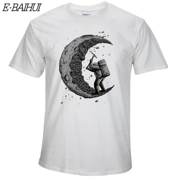 E-BAIHUI medvilnės kasimo mėnulis spausdinti atsitiktinis mens o-neck t marškinėliai mados vyrų viršūnes vyrų marškinėliai trumpomis rankovėmis vyrams marškinėlius