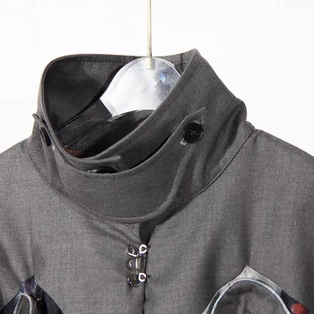 [EAM] Laisvas trimatis Kišenėje Multi-drabužiai, Spausdinimo Susiuvimo Striukė ilgomis Rankovėmis Moterų Mados Rudens-Žiemos 2021 1DD3143