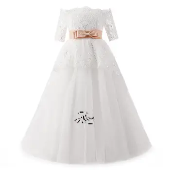 Elegantiškas Gėlių Mergaitės Suknelė, Vestuvės Princesė Dress Vaikams Drabužių Nėrinių Birthday Party Dress Vaikų Vestidos Su Rankovėmis