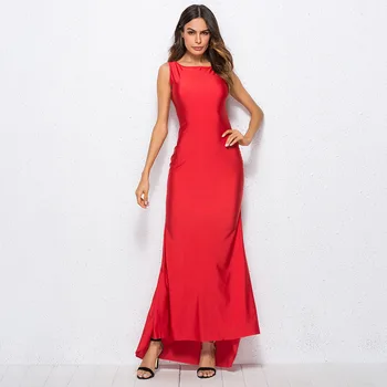 Elegantiškas satino ilga suknelė moterims vakarą vasaros bodycon bakas suknelė be rankovių šalies sexy raudona maxi suknelės vestidos pižama, chalatas,