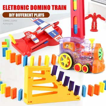 Elektros Automatinė, Kuriuo Domino Plytų Traukinio Blokai Raketų Žaislai Vaikams Spalvinga Domino Žaidimas Švietimo Žaislai, Dovanos