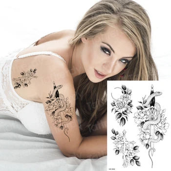 Eskizai tatuiruotė dizaino, 6pcs/daug fox rožių žiedų tatuiruotė lipdukas moterų mergina seksuali kūno tatuiruotės black didelis dydis vandeniui atsparus lipdukas