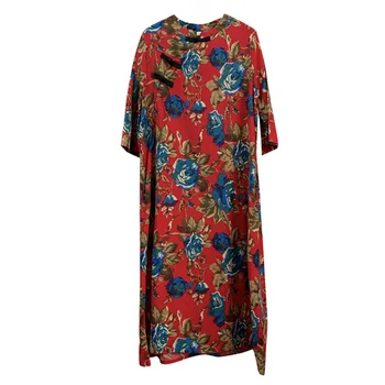 Etninės moterų ilgai medvilnės ir lino didelis spalvų prarasti dydžio suknelė Kinijos retro įstrižainės sagtis arbatos drabužių rudens
