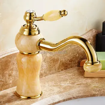 Europos stiliaus aukso visus-vario vonios maišytuvas,Paauksuotas marmuro baseino maišytuvas,Gamtos jade karšto ir šalto maišytuvas bakstelėkite,J16922