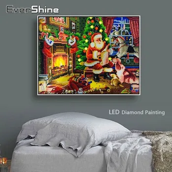 EverShine LED Šviesos Diamond Siuvinėjimo Turas Gręžimo Su Rėmelis, Diamond Tapybos Santa Claus Diamond Mozaikos Kalėdinis Namų Dekoras