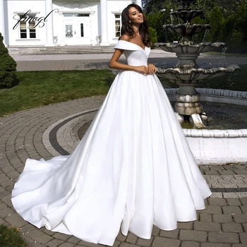 Fmogl Seksualus Valtis Kaklo Matinis Satino Princesė Vestuvių Suknelės 2020 Prabanga Nuo Peties Teismas Traukinio Derliaus Linija Vestuvinės Suknelės