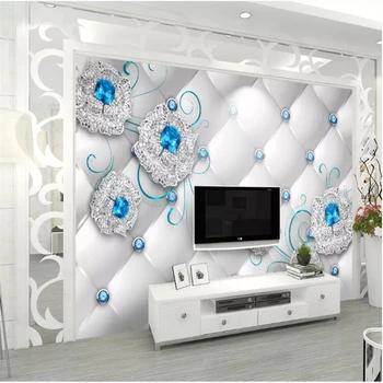 Freskos Užsakymą tapetai papel de parede 3D blue diamond jewelry gėlių soft pack, TV foną, sienos papel de sumalti tapeta