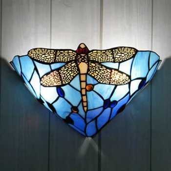 FUMAT Tiffany Sienos Žibintai vitražas Dragonfly Retro LED E27 Sienos Sconces Apšvietimo Šviestuvas, miegamojo kambarį Sienos Lempa